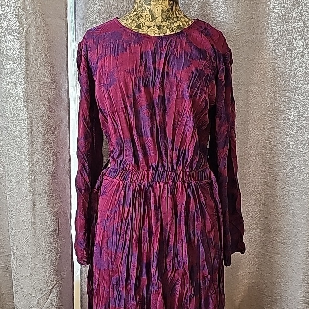 NWOT Zara Wrinkled Jacquard Maxi Dress Small Maroon Purple Floral Design - Picture 3 of 9